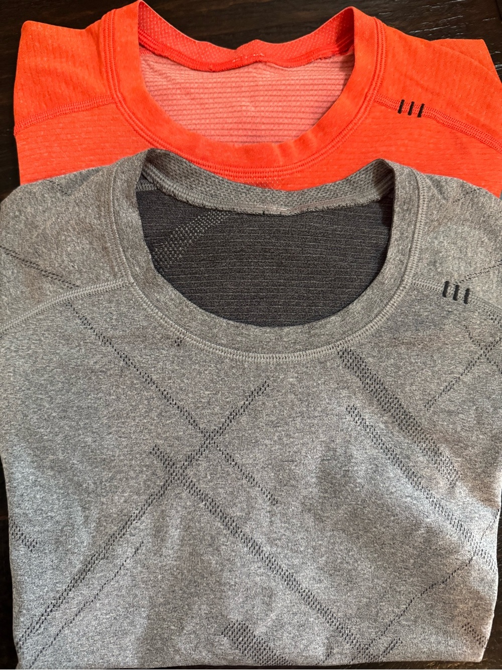 Lululemon Heather Gray & Bright Orange Athletic Layering Tops